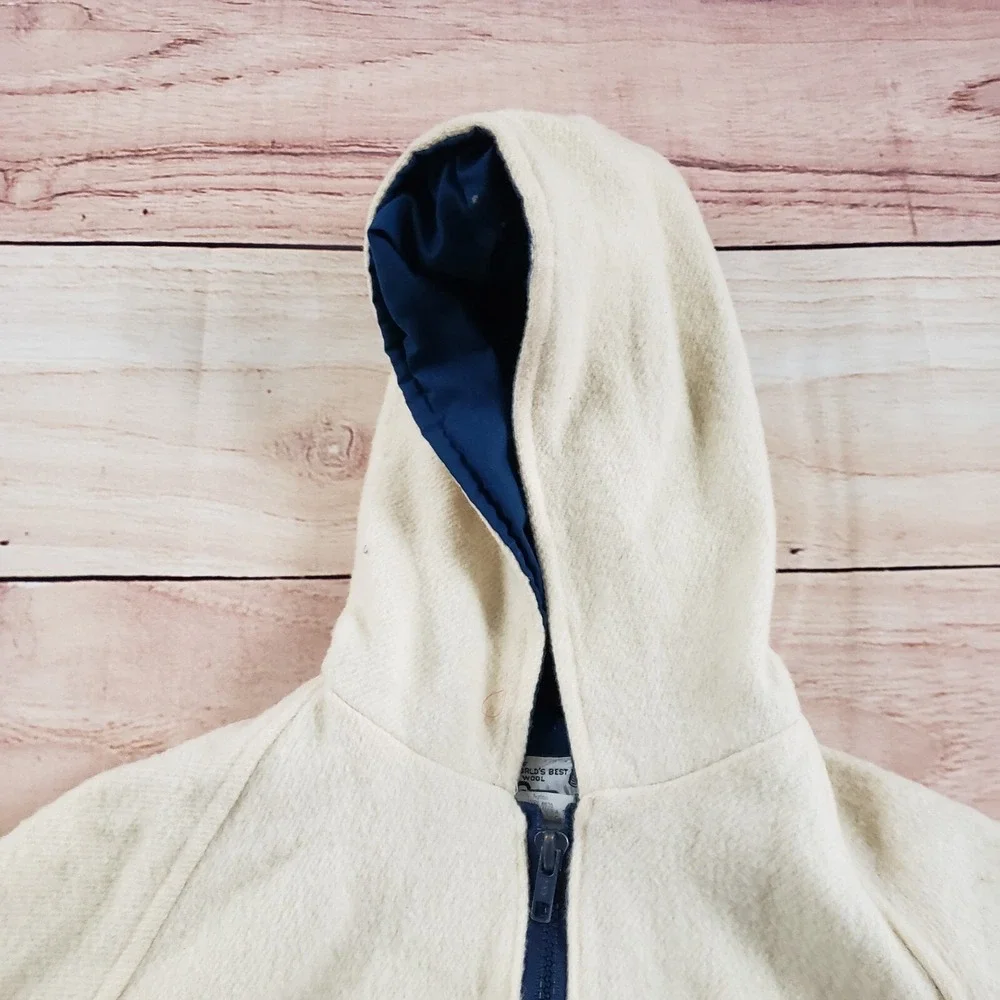 VINTAGE Woolrich Sweater‎ Youth Medium Off White Blue Zip Outdoor Fleece Boys * - Picture 3 of 10